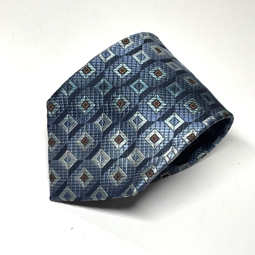 Villa‎ Bolgheri Necktie Mens OS Blue 100% Silk Geometric Diamond Italy